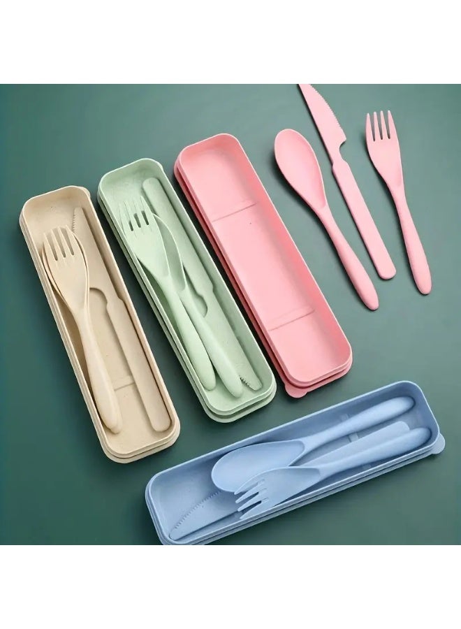 8 Colors Reusable Portable Wheat Straw Cutlery, Travel Utensils Flatware Sets with Case Storage Box, Spoon Knife Fork Tableware Sets, for Lunch Boxes Kids Adult Picnic Camping Outdoor Home Office - Image 3